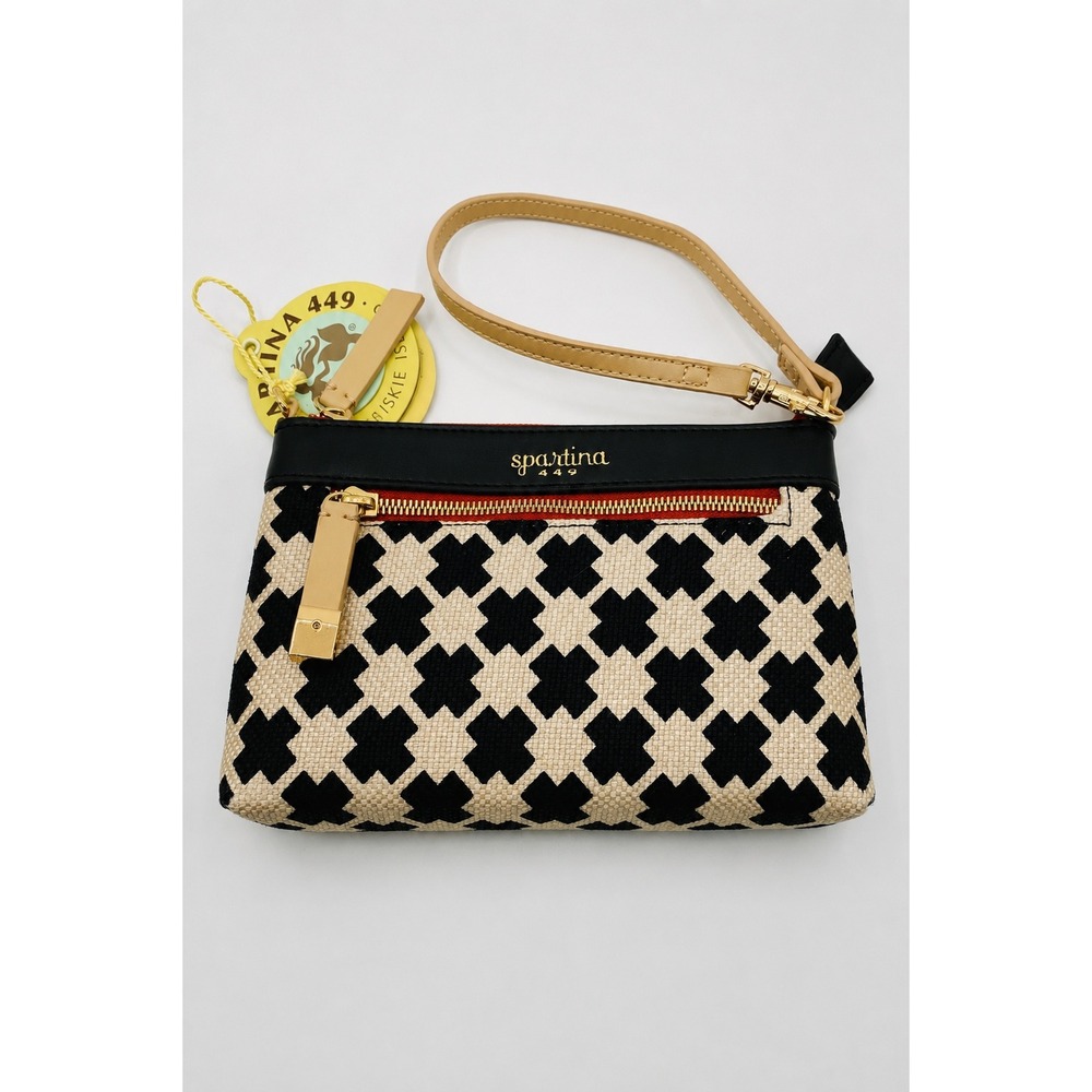 Spartina 449 Ellis Lillie Convertible Shoulder Bag Wristlet Black Linen Leather